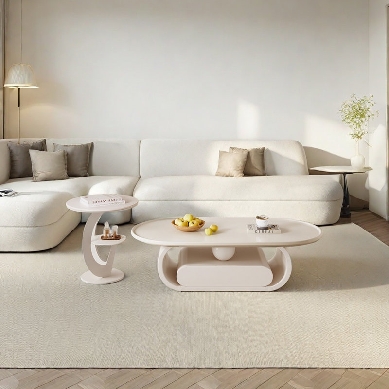 Ensemble de tables basses en bois Simple Style, H 15,75 po x l 51,18 po x P 27,56 po, Crème, crème