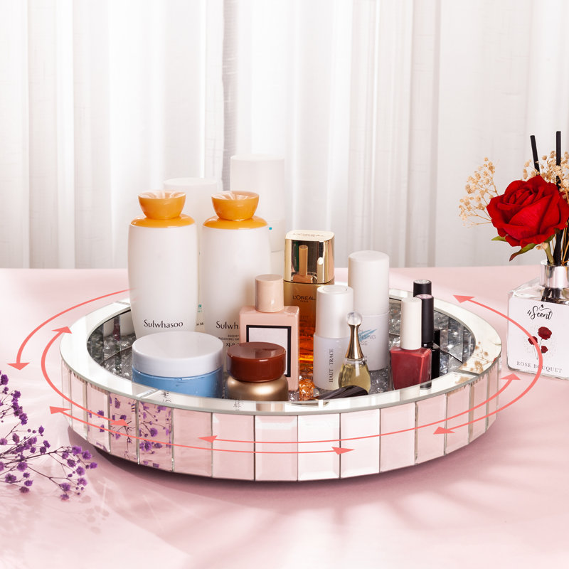 Glass Table Tray Mirrored Vanity Tray 35cm Set Of 2