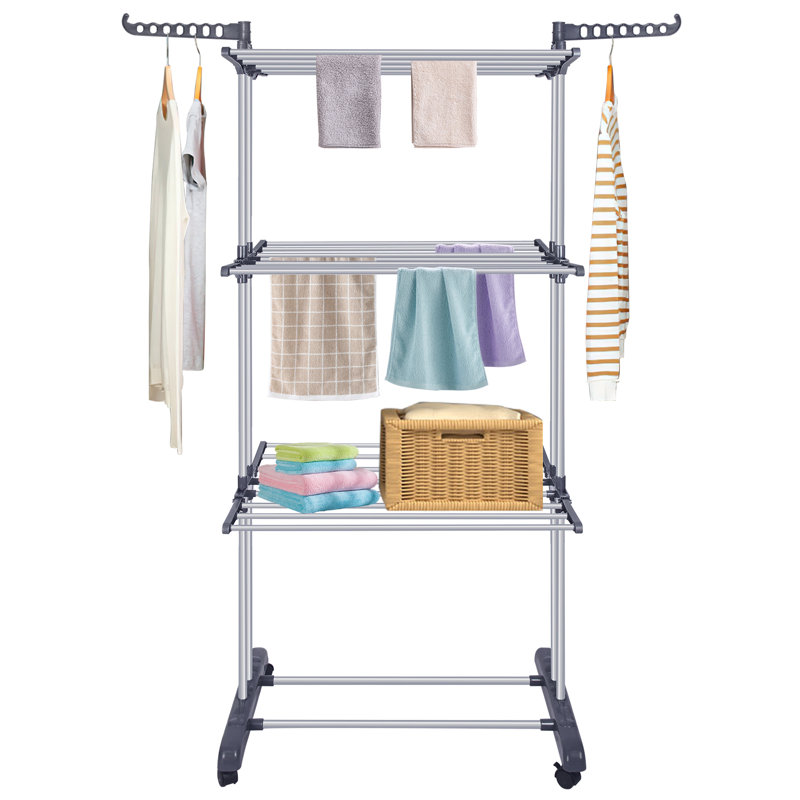 Stainless Steel Foldable Rolling Drying Rack, Black
