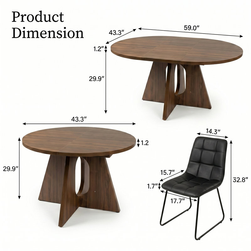 Ensemble de table de salle à manger 5 pièces pour 4-6, table de salle à manger extensible de 59 po avec 4 chaises ergonomiques, table de salle à manger ovale moderne avec panneau en MDF, peu encombrant.