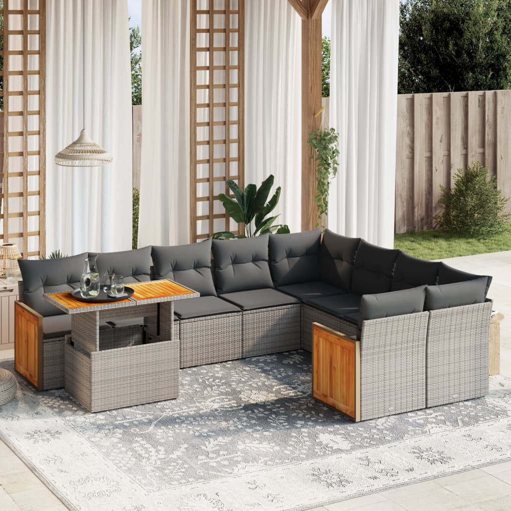 Vidaxl 10-Tlg. Garten-Sofagarnitur mit Kissen Grau Polyrattan