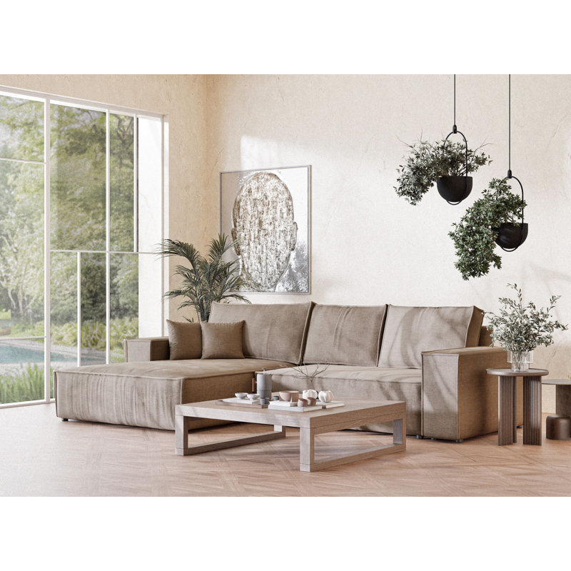 5 Seater Reclining Corner Sofa , Left Hand Facing, Light Brown Polyester/Chenille