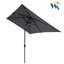 Parasol solaire rectangulaire 10 pi x 6,5 pi avec lumières DEL. Auvent, manivelle et inclinaison. Pour la cour, le jardin, le bord de la piscine. Poteau noir-1399743117