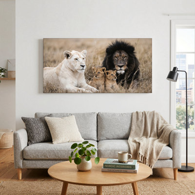 Lion Family Canvas Wall Art Oil Painting Print Set Of 1