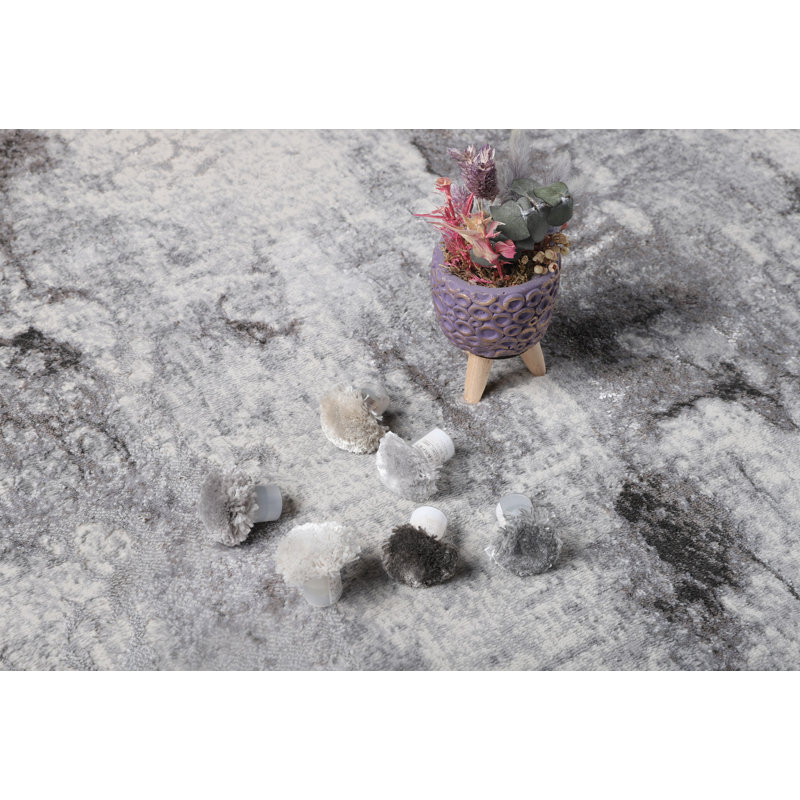 Tapis gris à motif abstrait moderne Carl Collection, Tapis de couloir 2 pi 6 po x 7 pi 7 po