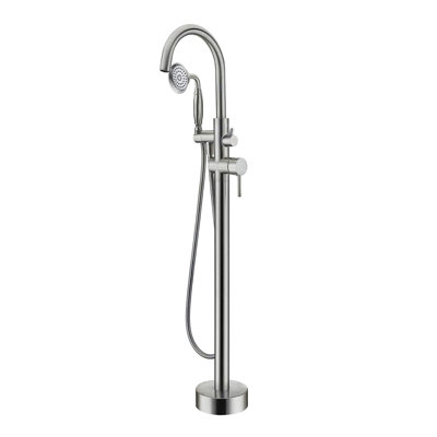 Robinet de baignoire autoportant, douche à main, bec de cou, nickel brossé, laiton massif, baignoire sur pattes, boyau en acier inoxydable, deux poignées leviers en métal, robinet de douche à corrosion 40,0 po
