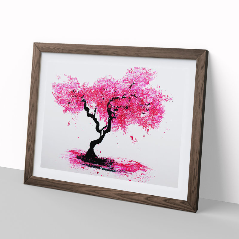 Artistic Cherry Blossom Tree - Single Picture Frame Print, 25cm H x 34cm W x 2cm D, Walnut Framed
