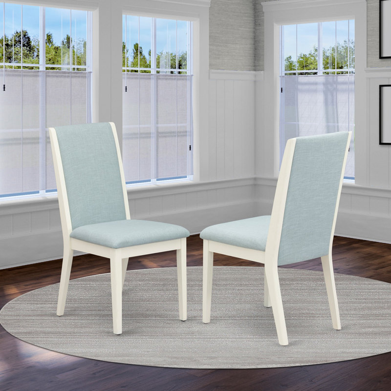 Lancy Parson Kitchen Chairs - Baby Blue Linen Fabric Upholstered Dining Chairs, Baby Blue, Wirebrushed Linen White