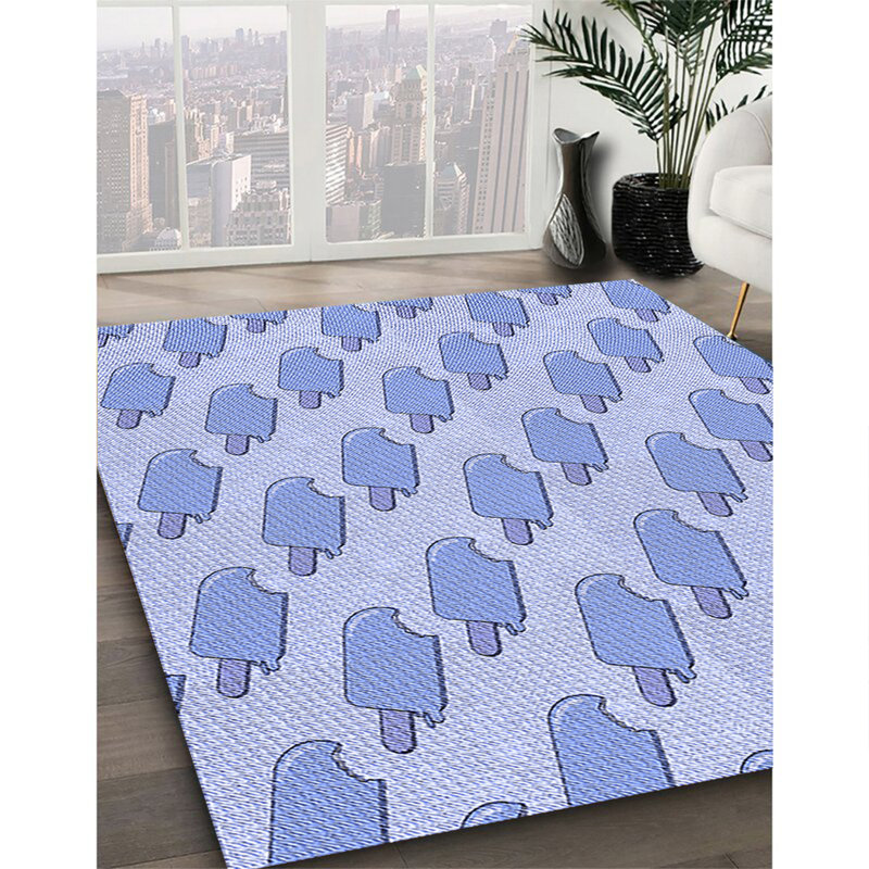 Tapis bleu tissé à la machine, Rond 3 pi