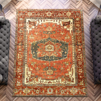 Tapis rouille et rouge noué à la main de haute qualité