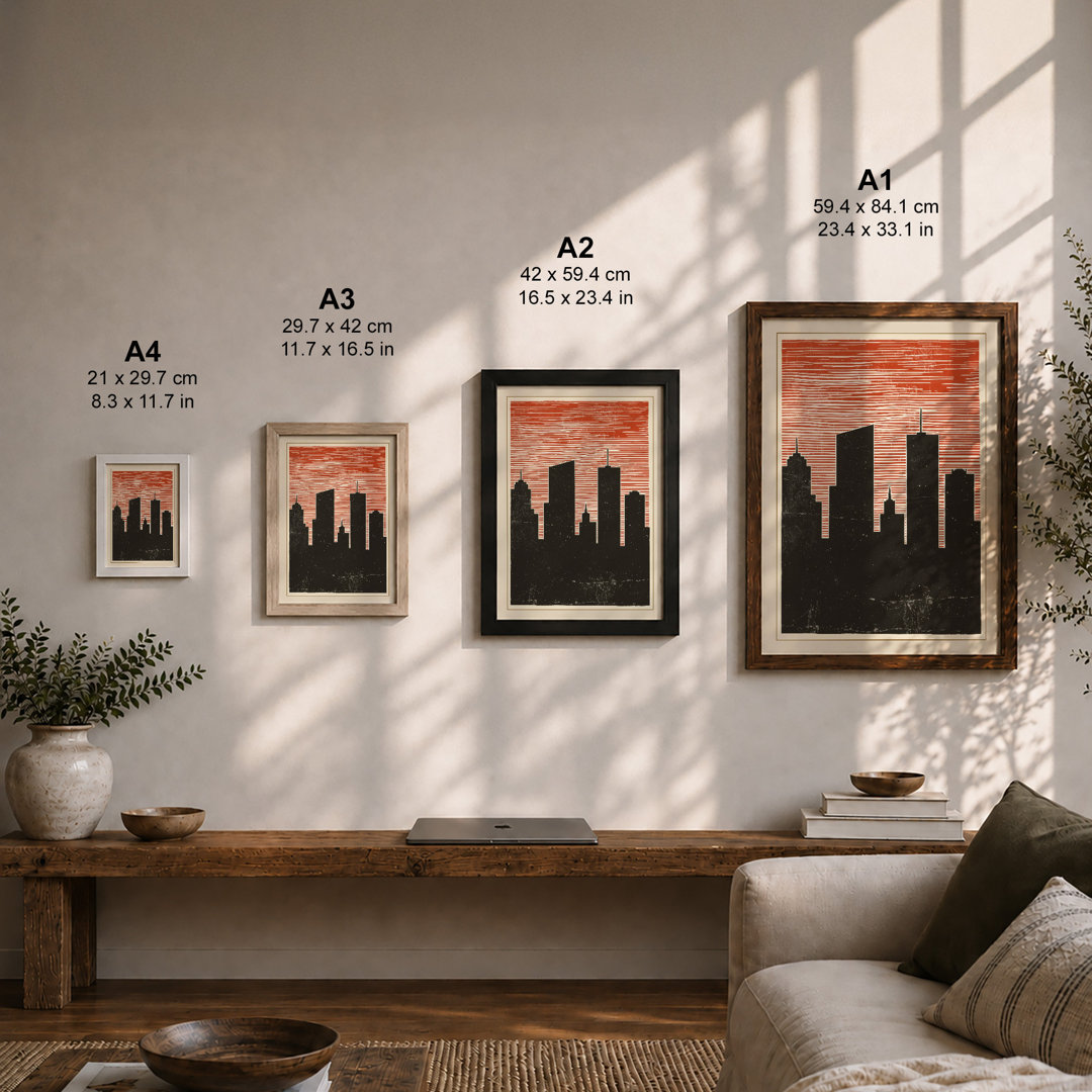 Urban Sunset Skyline Modern - Framed Print