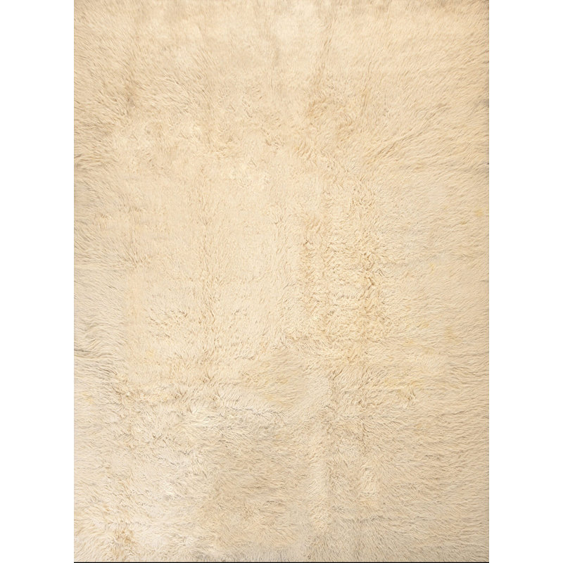 Vintage Mid Century Modern Moroccan Berber Ivory Shag Rug