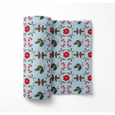 Botanical Poinsettia Holiday Velveteen Fleece Throw Blanket