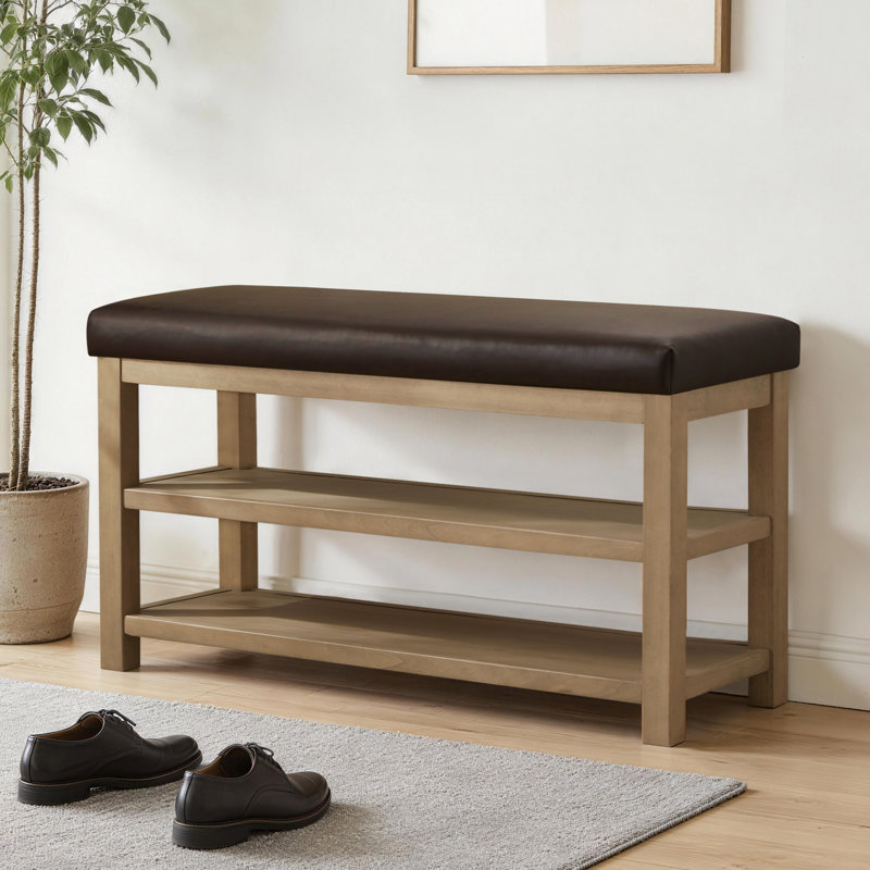 Banc de rangement rembourré pour chaussures en similicuir Hahnville, 21.3" H x 46.1" W x 13.8" D, Brun