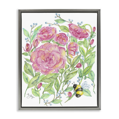 Cadre flottant pivoine et bourdon, design Maureen Grigs