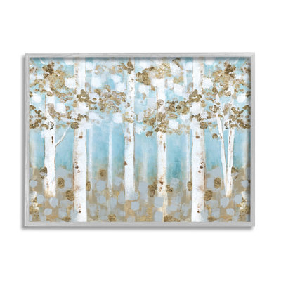 Spring Birch Tree Forest Soft Blue Contemporary Landscape by Janet Tava - Painting on Canvas