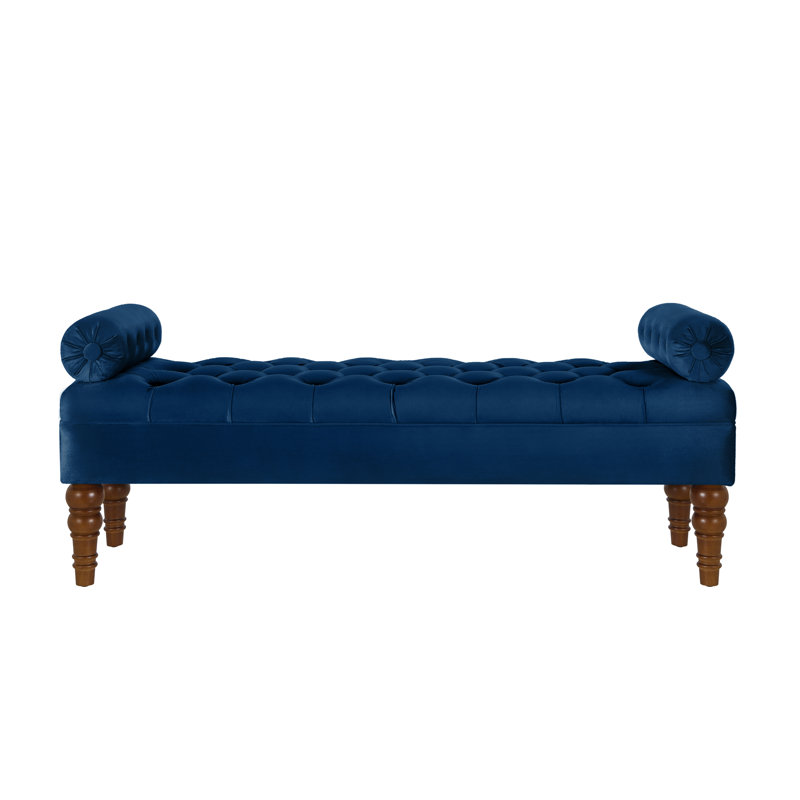 Upholstered Window Bench with Tufted Button, Navy