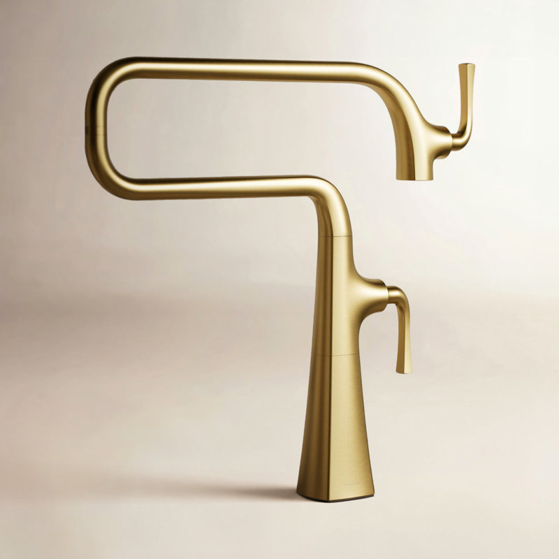 Graze Deck-Mount Pot Filler Faucet, Vibrant Brushed Moderne Brass