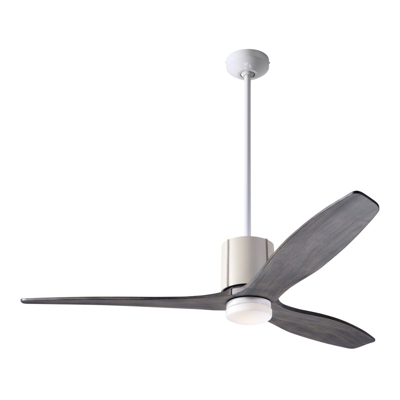 LeatherLuxe 54'' Ceiling Fan with LED Lights, Gloss White/Ivory, Wall/Remote Combo Controls, Graywash