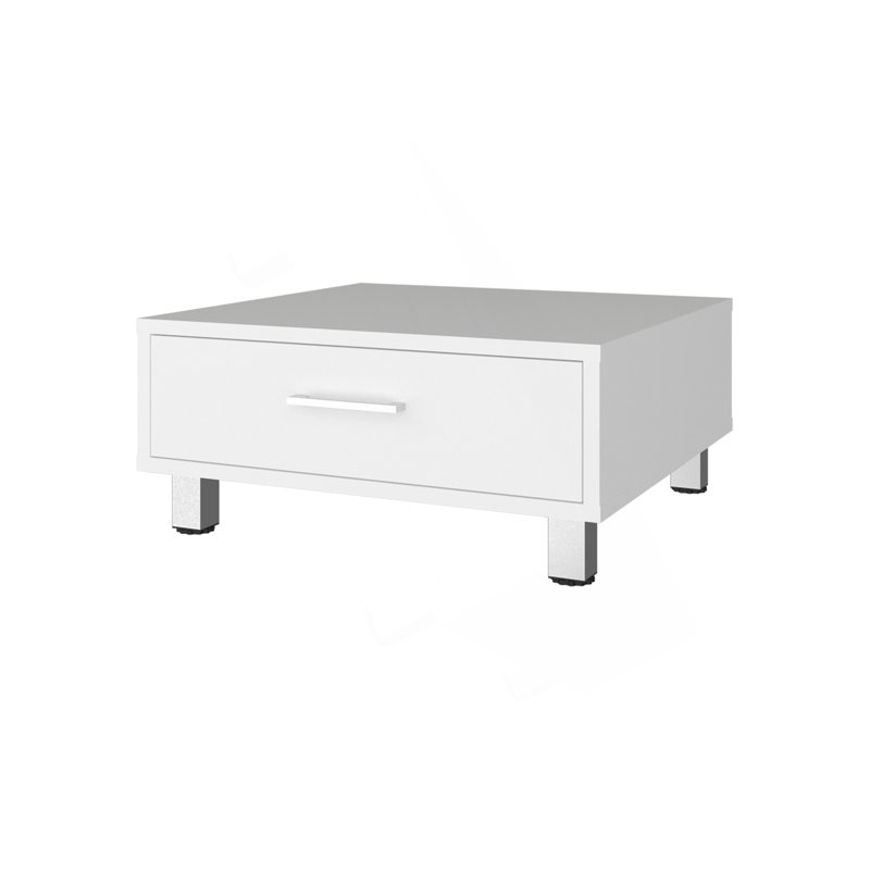 Table basse Berd White avec tiroir et pieds en métal, design compact, blanc