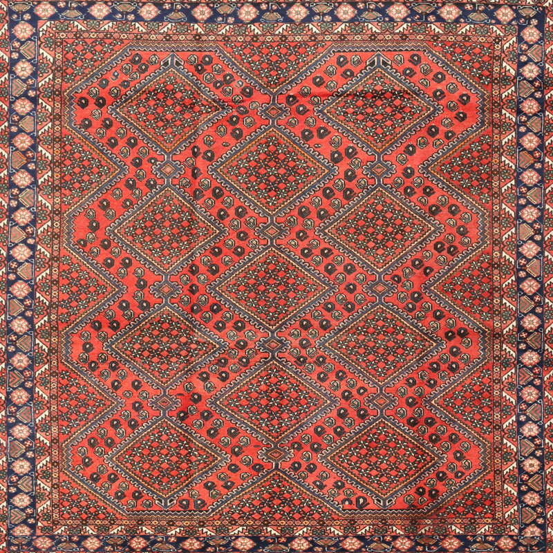 Tapis jaune/rouge/noir clair traditionnel Jonali, Carré 4 pi