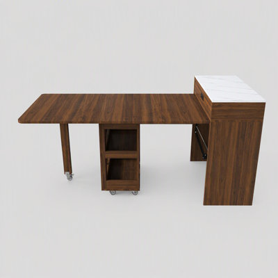 74-Inch Extendable Dining Table,Equipped With Power Socket,Lockable Casters And Small Space Storage Cabinet
