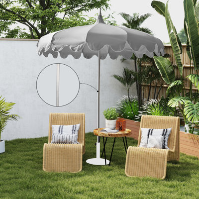 7Ft Outdoor Gray Curve Pagoda Market Patio Umbrella - Upf 50+, Heavy Duty Aluminum Frame, For Garden Poolside