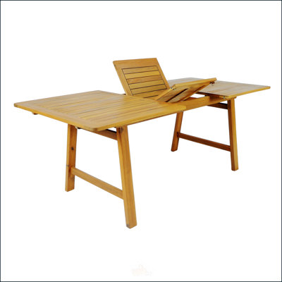 Ensemble de salle à manger d'extérieur en bois d'acacia 7 pièces avec chaises en osier, table de patio rectangulaire avec rallonge cachée, ensemble de meubles en bois résistant aux intempéries pour la cour, le jardin et la terrasse, finition teck