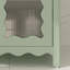 Meuble-lavabo de 79 cm avec portes en verre à rayures verticales, étagères réglables, charnières à fermeture amortie et pieds en bois d'hévéa pour une ambiance chaleureuse et sécuritaire.