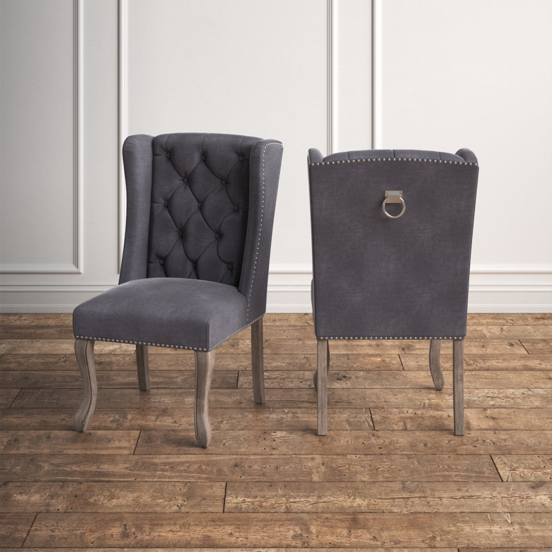Asadullah Copper Grove Otocac French Vintage Dining Velvet Side Chair, Gray, 2