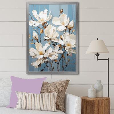 «Elegant White and Blue Magnolias Tranquility VI», reproduction sur toile