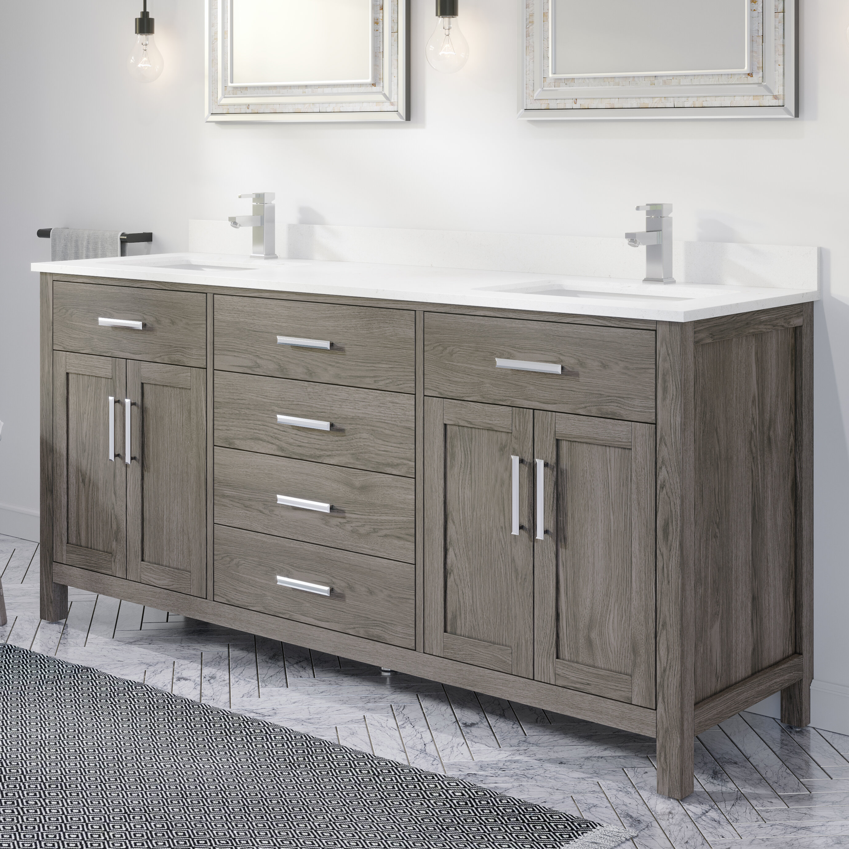 Kate 72-in Solid Hardwood Bathroom Vanity with Power Bar and