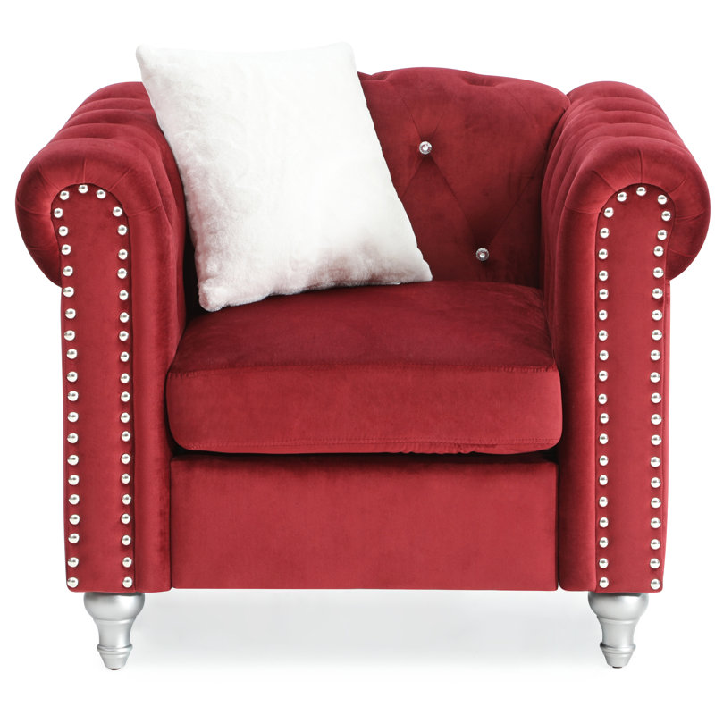 Latonya  Burgundy Velvet Accent Chair, Burgundy