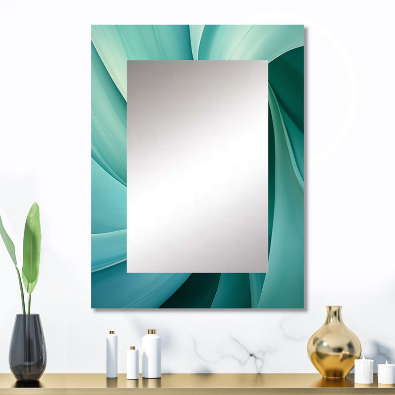 Teal Twist Tranquility Spiral III - miroir abstrait en spirale, miroir mural bleu unique, impression d'art en métal