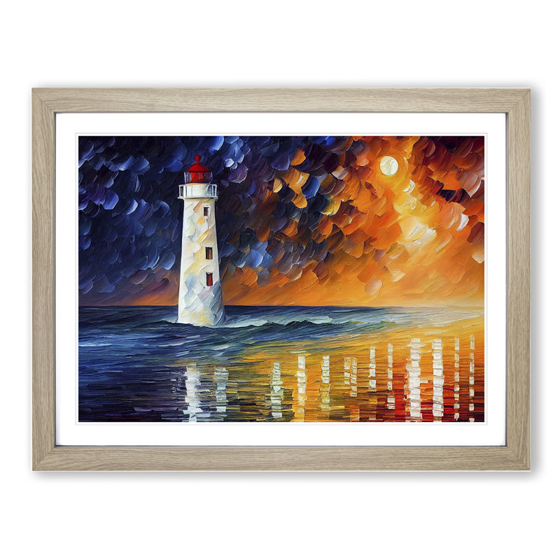 Colourful Lighthouse Vol.4 - Painting, Oak Framed, 34cm H x 46cm W x 2cm D