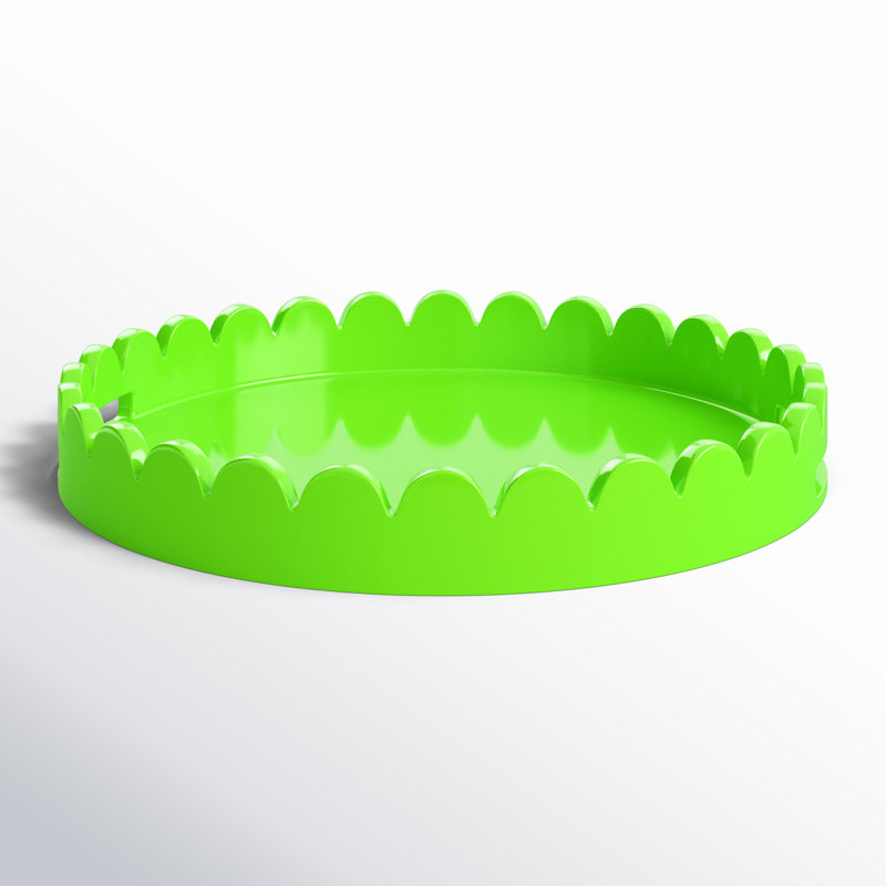 Effa Hand-Crafted Round Scalloped Wood Tray, Green