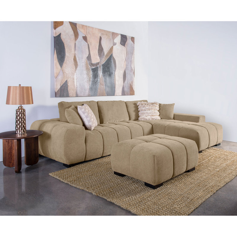Chameau - Rectangle rembourré avec capitonnage surdimensionné, rembourrage en cascade pour une assise rembourrée de confort, finition rectangulaire lisse, capitonnage et touche élégante
