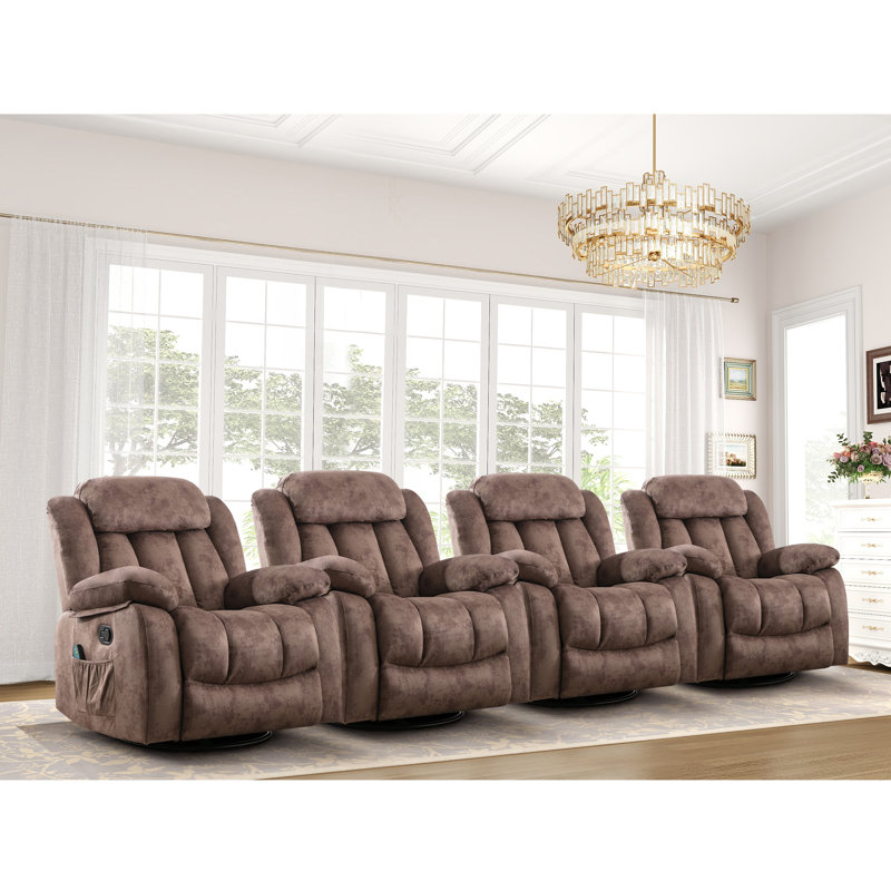 Naiomy 37.4" Wide Contemporary Compact Microfiber Swivel Rocker Manual Recliner Chair with Massage & Heating (Set of 4)