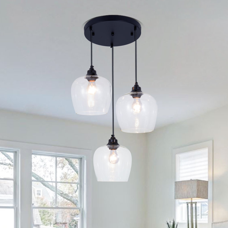 Luminaire suspendu 3 lumières à intensité variable avec abat-jour en verre