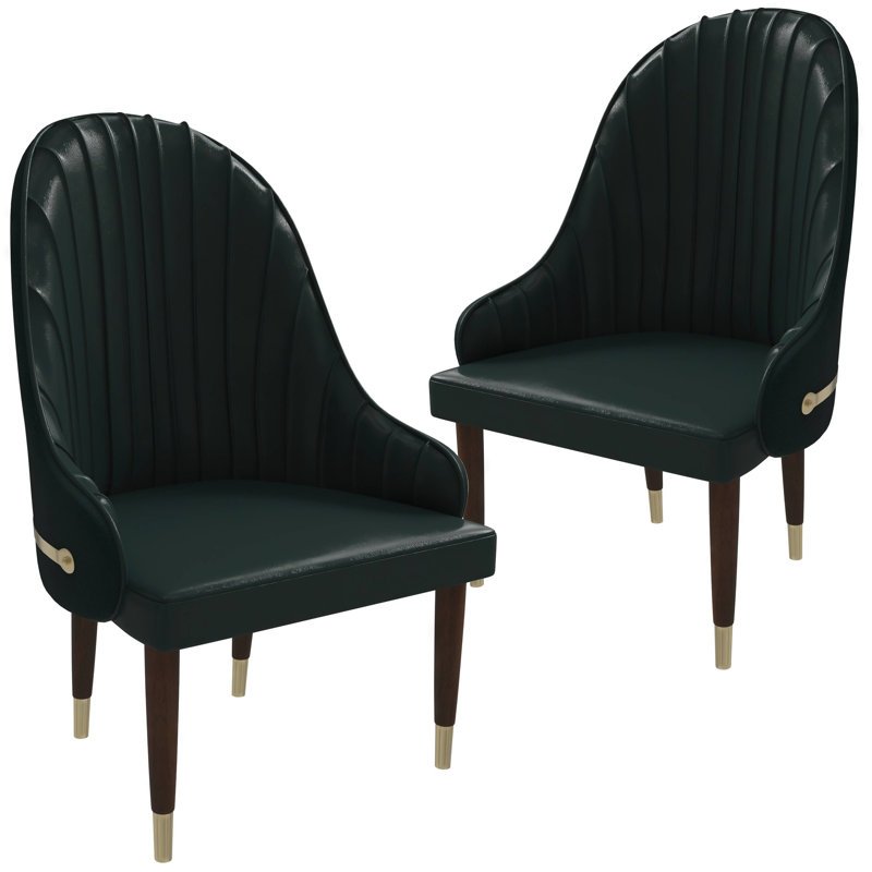 Chaise rembourrée en cuir avec structure et pieds en bois d'hévéa Simoneau Simoneau Collection Simoneau, Noir