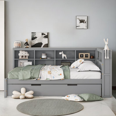 Hanin Wood Daybed with Trundle, Storage Shelves and Charging Station by Latitude Run