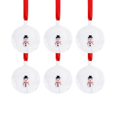 Clear Glass Ball Ornaments with Holiday Snowman Motif
