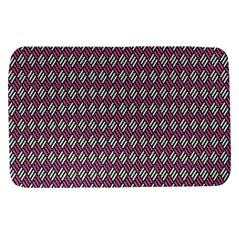 Tapis pour salle de bain diamants Kitterman, l 17 po x L 24 po, Noir / Rose