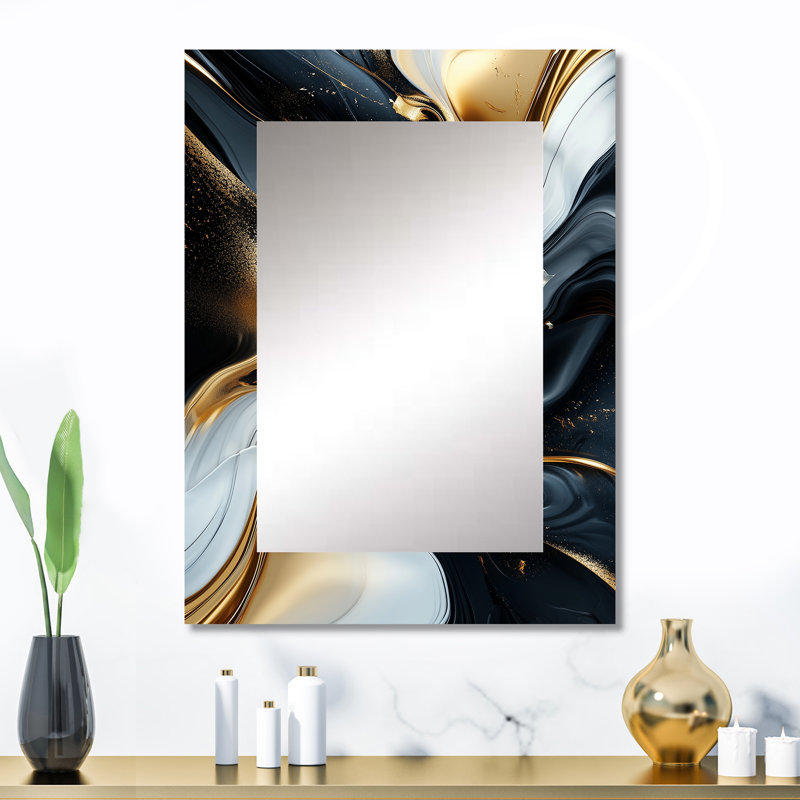 Or et noir captivant marbre III - miroir de vagues, miroir mural décoratif moderne, impression d'art en métal, 32 po x 24 po