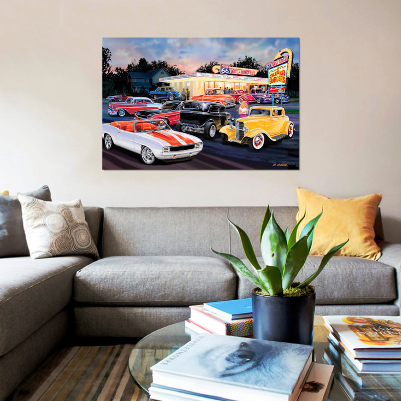 «Hot Rod Drive-In II» par Bruce Kaiser - impression sur toile tendue, H 18 po x l 26 po x P 1,5 po, Toile tendue