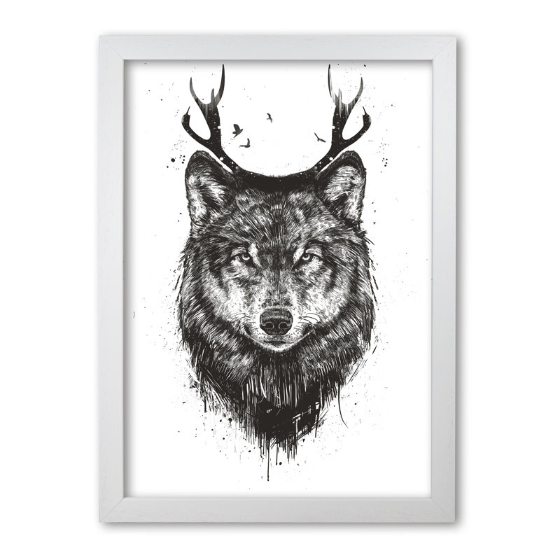 Deer Wolf 1 Piece Wall Art, 42 cm H x 29.7 cm W x 5 cm D, White Grain