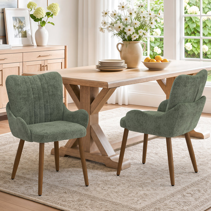 Chaises de salle à manger rembourrées avec pieds en bois massif Annelli, 2, Vert grisâtre