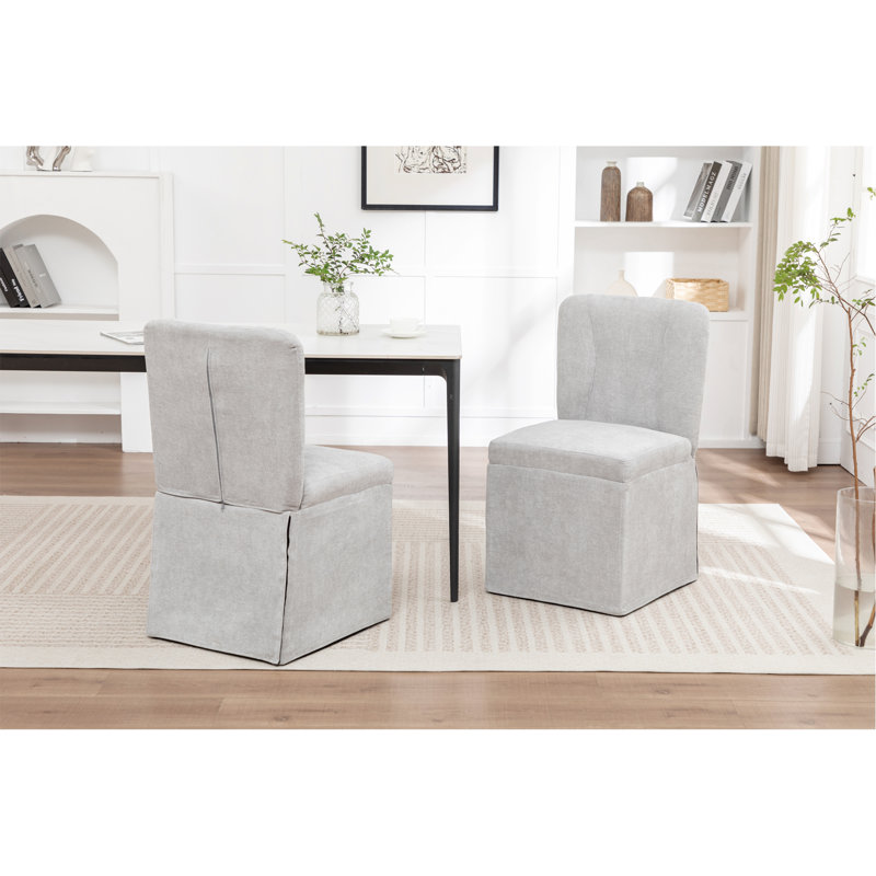Chaises de salle à manger en lin, chaises d'appoint modernes en tissu pour la salle à manger et la cuisine, avec siège et dossier rembourrés, chaises sans accoudoirs rembourrées pour le salon, ensemble de 2 (gris)