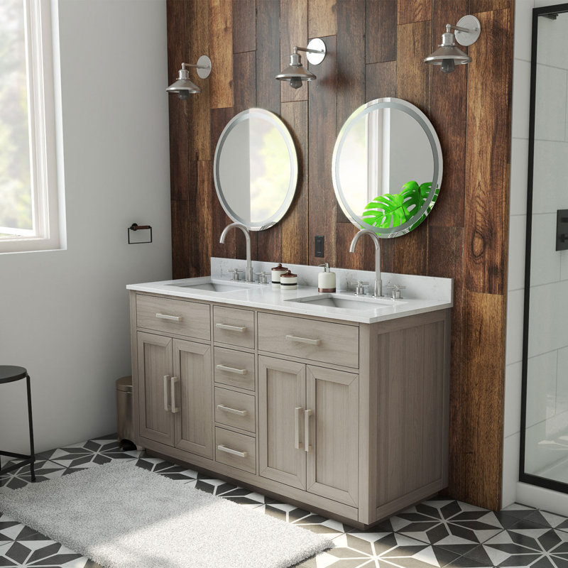 Dexterity 60" Double Bathroom Vanity Set, Gray Oak