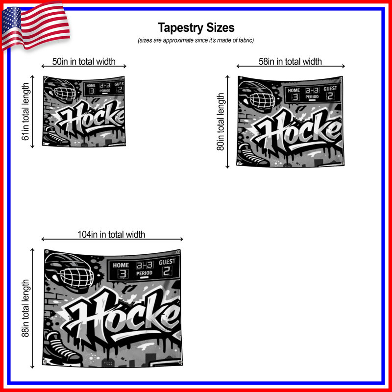 Tapisserie murale graffiti de hockey - décoration murale hockey, 50in H x60in W with 4 Grommets